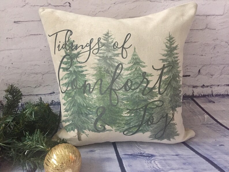 Comfort And Joy Christmas Throw Pillow Christmas Pine Tree Etsy
