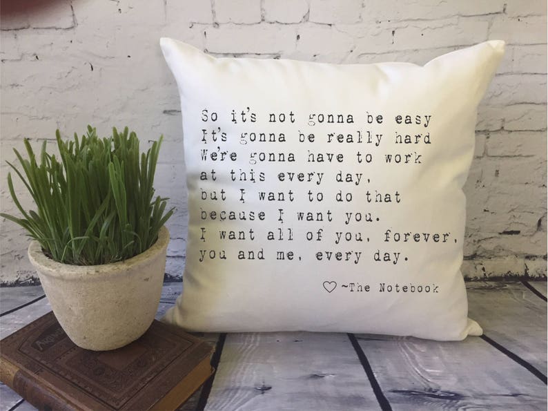 The Notebook quote pillow / decorative throw pillow cover/ Etsy