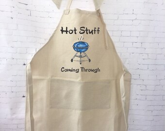 grilling apron/ grill apron/ Hot Stuff apron / funny apron/ anniversary gift for him/ valentine's day gift for him