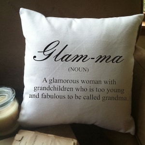 glam-ma, glamma, glamorous grandma throw pillow cover, pregnancy announcement gift for grandparents