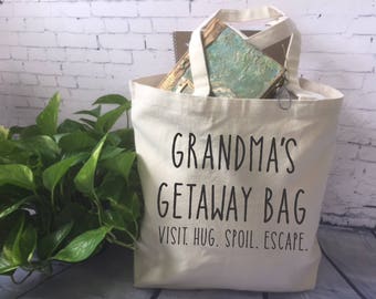 personalized canvas tote bag/funny grandma gift/ mom gift/mother's day gift/ baby shower gift for grandma/ grandma's getaway bag/ nana gift