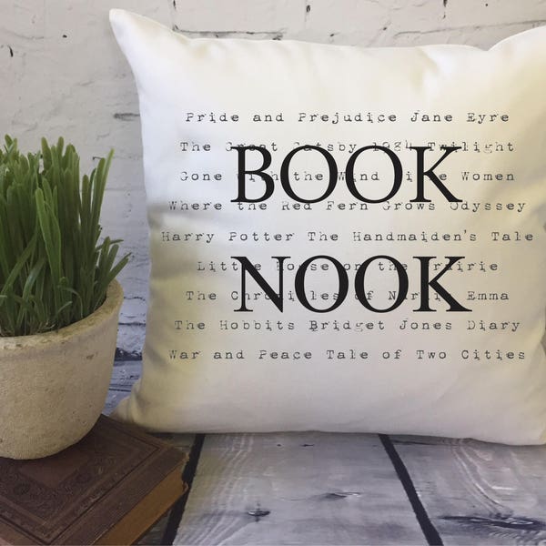 book lover graphic throw pillow cover, decorative throw pillow cover, book nook pillow