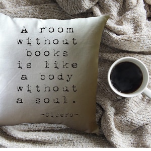 book lover's pillow /  decorative throw pillow cover/ a room without books quote/ book lover's gift/ book nook pillow/ library pillow