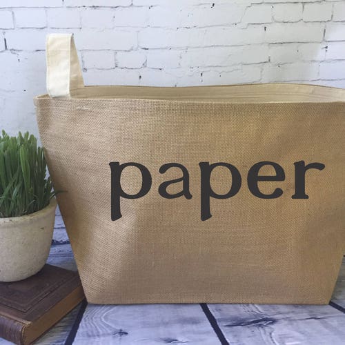 Large Lined Recycling Burlap Bin/ Basket Burlap Paper Etsy