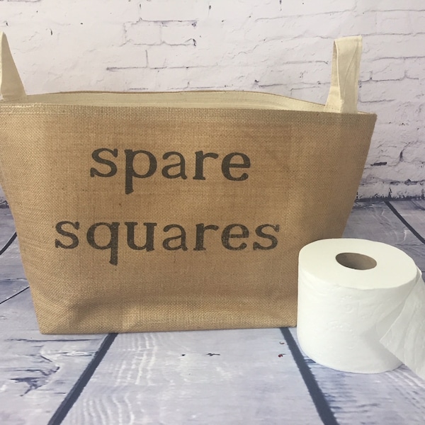 toilet paper roll storage basket , burlap storage tote, bathroom decor, spare squares