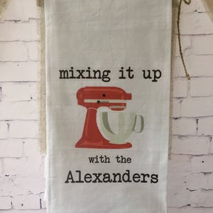 Personalized tea towel, kitchen mixer, wedding gift, bridal shower gift, housewarming, gift for mom image 1