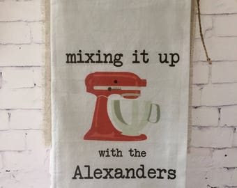 Personalized tea towel, kitchen mixer, wedding gift, bridal shower gift, housewarming, gift for mom