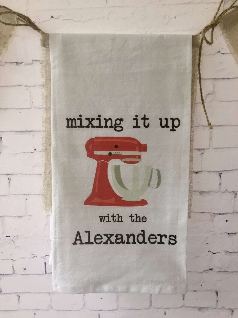 Personalized tea towel, kitchen mixer, wedding gift, bridal shower gift, housewarming, gift for mom image 1