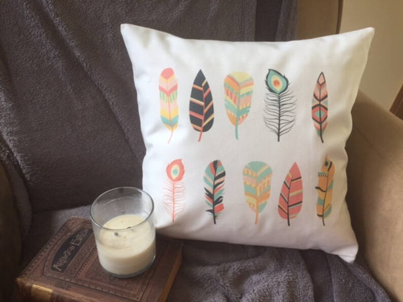 Boho Feathers Decorative Throw Pillow Cover Etsy