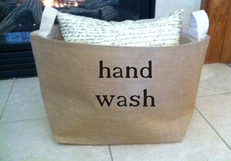 lined burlap hand wash basket , burlap storage tote, laundry basket image 1