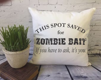 zombie throw pillow/ decorative pillow cover/ spot saver pillow/ funny zombie gift/ humorous gift