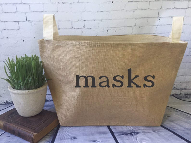 masks basket/ facemasks storage basket/ real estate agent facemask bin/ wedding facemasks bag/ face mask bin/ classroom masks storage image 1