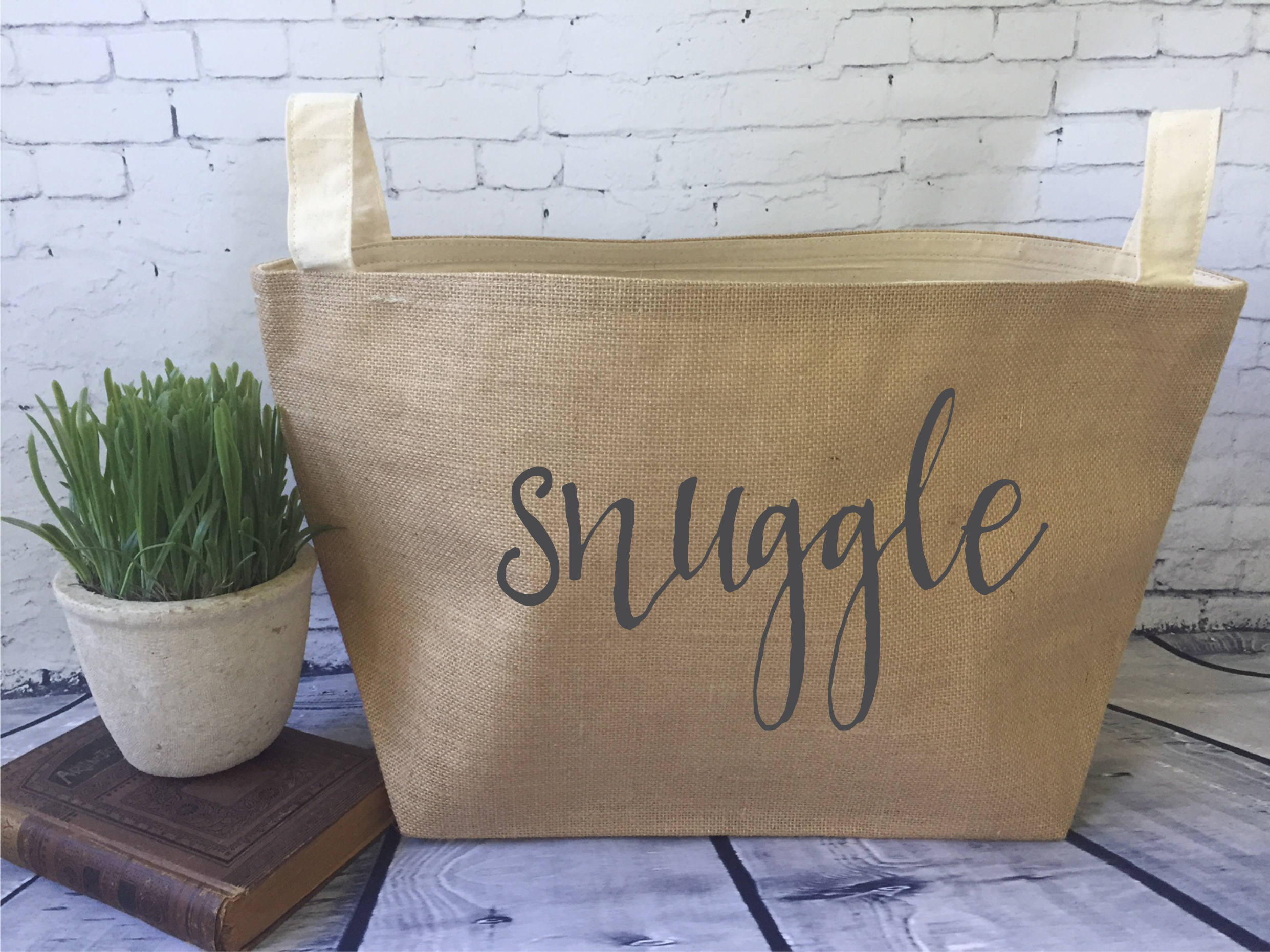 Snuggle Burlap Bin Storage Basket Throw Blanket