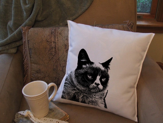 Items similar to grumpy cat throw pillow cover, custom throw pillow, decorative throw pillow on Etsy