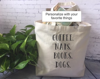 personalized favorite things tote bag// canvas tote bag/ friend gift/ gift exchange/ coworker gift/ unique gift/ book bag/ bridesmaid gift