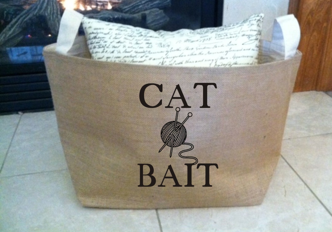 Lined Burlap Cat Toy Basket , Burlap Storage Tote, Cat Bait, Knitting