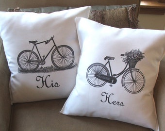 Valentine's Day Gift  bicycle throw pillow, his and hers throw pillow covers, SALE