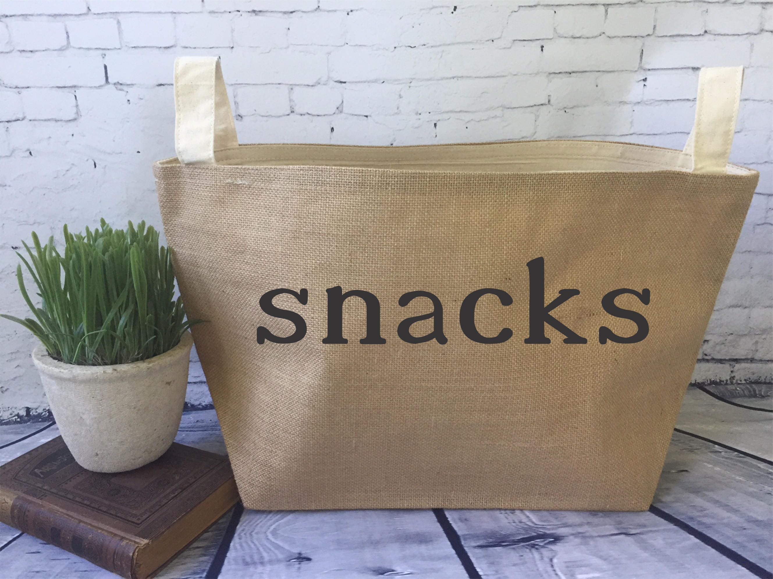 Pantry Storage Burlap Bin/ Snack Bin/ Burlap Storage Basket Etsy