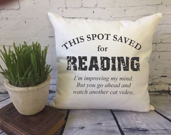 book lover gift/funny throw pillow/ book nook pillow/ spot saver pillow/ / humorous gift/ gift for reader
