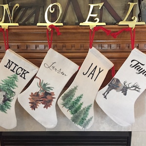 personalized christmas stocking, nordic woodland christmas stocking, reindeer stocking, coordinating stockings, family stockings