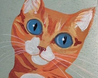 Painting of an orange Marmalade Cat. Original. Painted on wood. Ginger cat. Cat Lady. Cat Daddy.