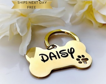 Engraved Custom Dog Name Tag - Unique Engraved Tags for Dogs and Puppies. Stylish Bone Shaped Dog Tag - Custom Engraved Name & Phone Number.