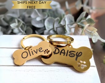 Bone Dog Tag, Dog ID Tag, Custom Engraved Dog Name Tag, Quality Dog Tag Personalized, Black Dog Tag With Name, Phone Numbers for Dogs, Puppy