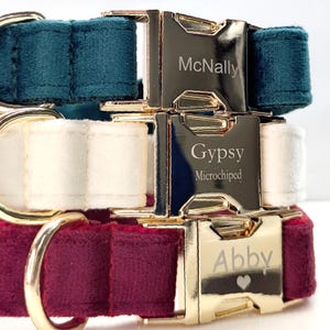 Personalized Engraved Velvet Dog Collar Leash Set, Brown+Grey+White, velvet bowtie collar, Wedding dog, dog gift, engraved dog collar set