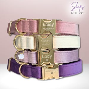 Multiple Color Velvet Personalized Dog Collar Leash Set,Brown+Grey+White, bowtie collar, dog collar tag, dog gift, velvet dog collar, puppy