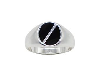 Sterling Silver Stripe Signet Ring - oval  ring - silver stripe ring- signet ring - mens ring - silver ring - pinky ring - silver pinky-