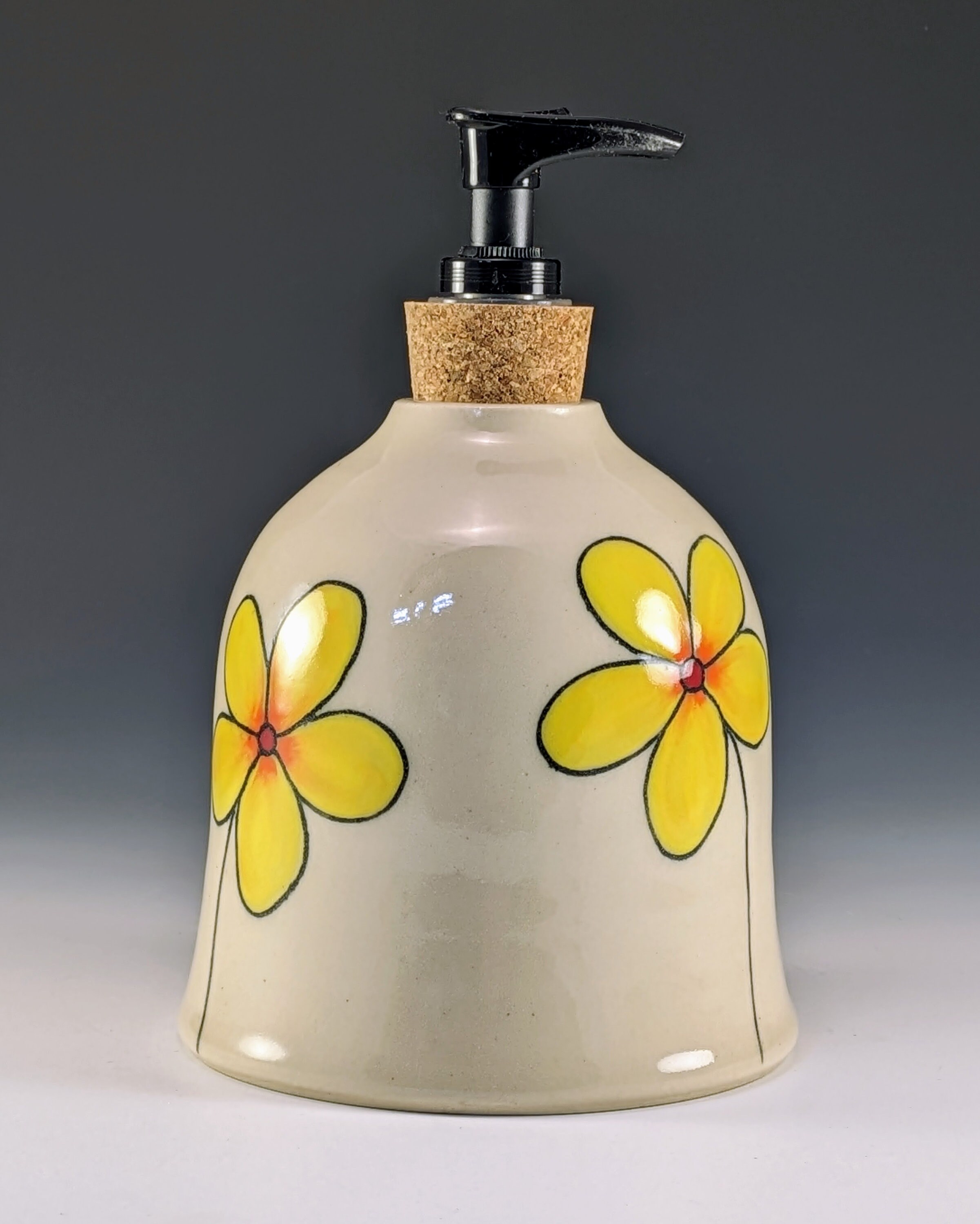 Soap Pump With Yellow Flowers Pottery Soap Dispenser Etsy