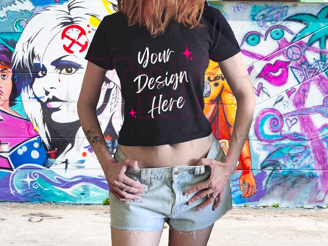Y2K Black Baby Tee Mockup: Gildan 5000B Crop Top (PNG) - Etsy