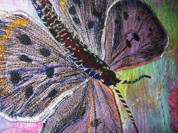 Wall Hanging -  Art - Butterfly Purple Copper Butterfly Batik Wall Hanging From the Sulky Thread Challenge