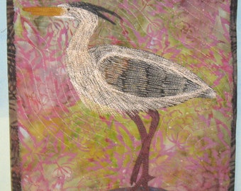 Heron Fiber Art, Heron, Wall hanging, Bird Art, Housewarming Gift, Home Decor, Wall Decor, Home and Living