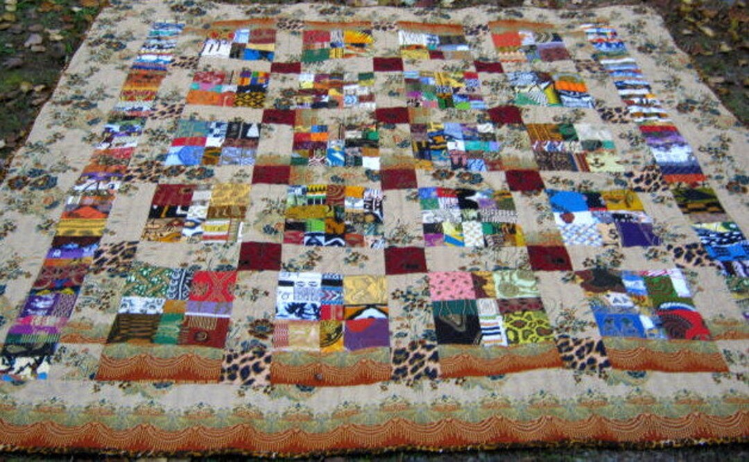African Cotton Queen Size Quilt,bed Quilt,housewarming Gift,four Patch Quilt,blanket,machine