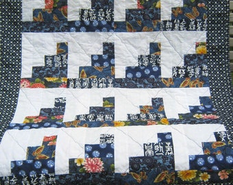 Navy Log Cabin Lap Quilt, Lap Quilt, Wheelchair Quilt, Home and Living, Cotton Quilt, Gift, Housewarming Gift, Log Cabin