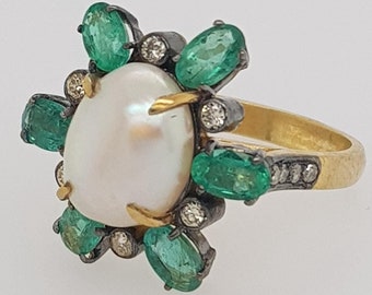 Bague Ancienne En Argent Sterling & Rhodochrosite Taille 53 - Bijou XIXème Siècle Style Solitaire