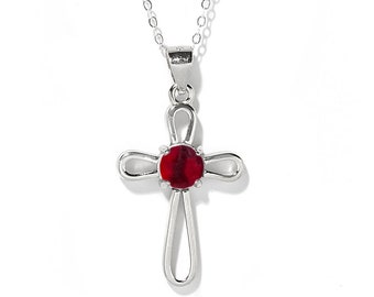 Recycled Vintage 1940s Red Beer Bottle Glass and Sterling Silver At the Cross Necklace