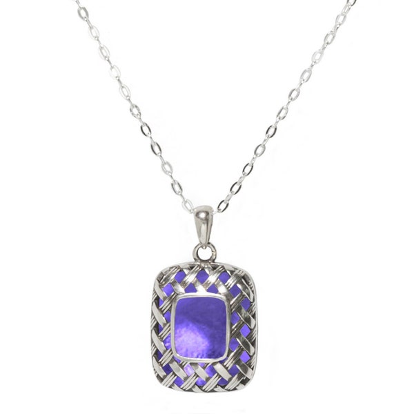 Recycled Antique Purple Medicine Bottle Vintage Quilted Square Necklace