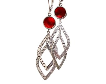 Recycled Vintage 1940's Red Beer Bottle and Sterling Silver Cascade Earrings