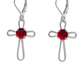 Recycled Vintage 1940s Red Beer Bottle and Sterling Silver At The Cross Lever-Back Earrings