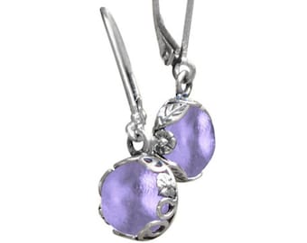 Recycled Vintage Purple Medicine Bottle Botanical Lever back Earrings