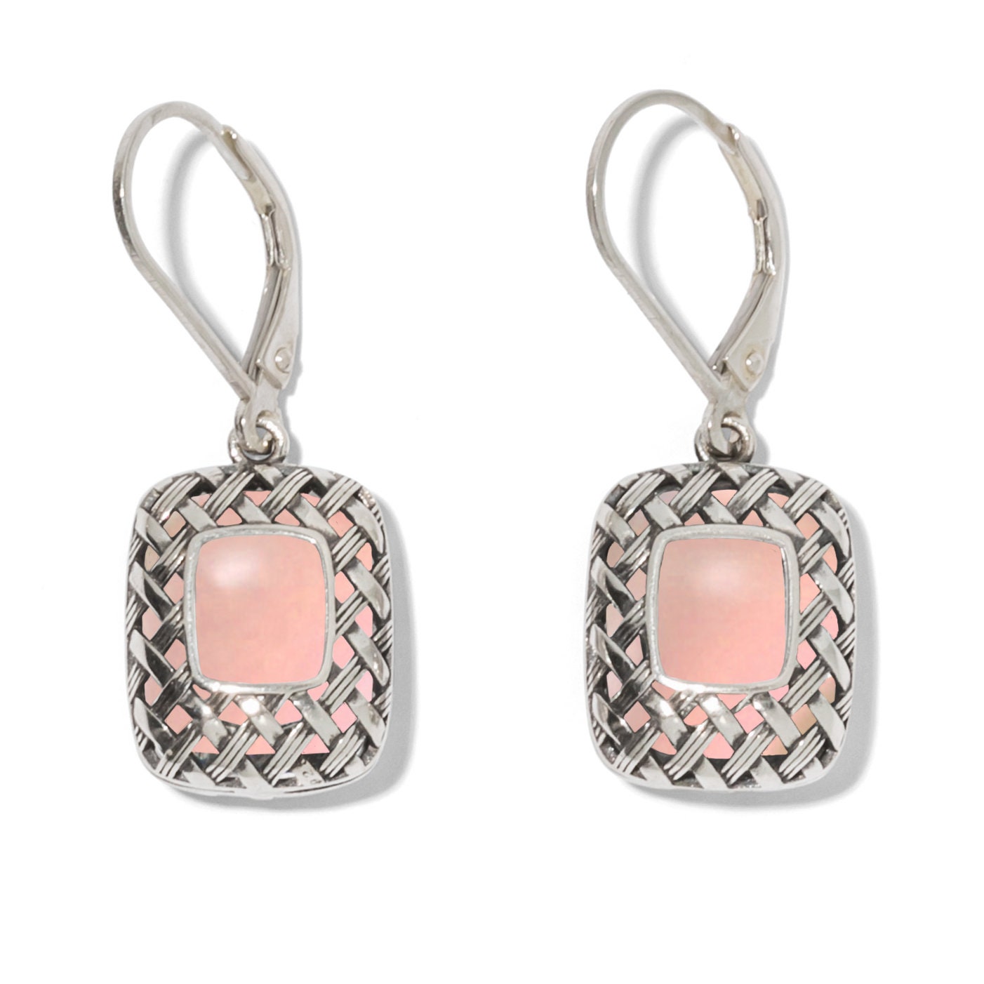 Boucles D'oreilles Dormeuses Avec Perles De Verre Rose Nacré - Acier Inoxydable