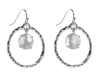 Recycled Vintage Clear Dairy Bottle Silver Hammered Hoop Earrings