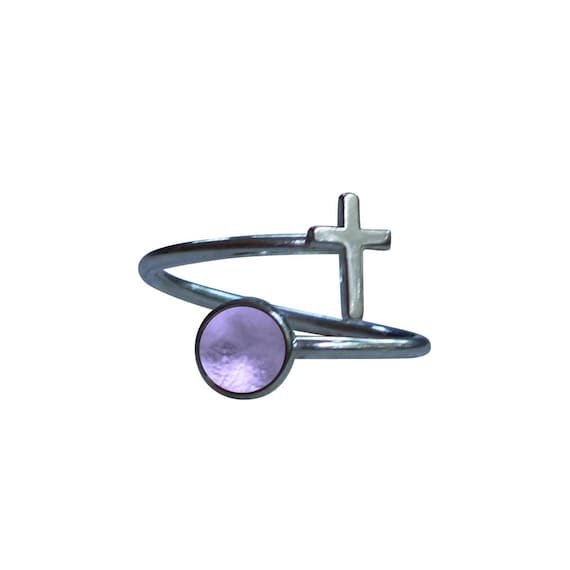 Recycled Early 1900's Purple Medicine Bottle Glass and Sterling Silver At The Cross Ring