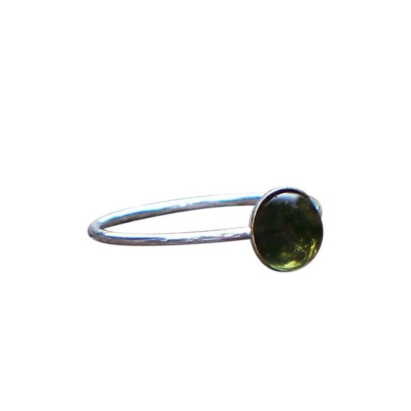 Recycled Early 1900's Olive Green Wine Bottle and Sterling Silver Stacking Ring