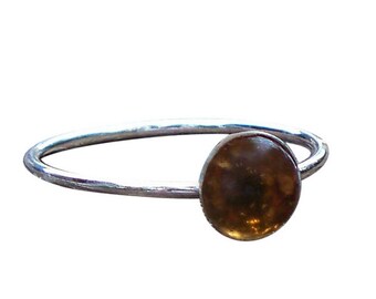 Recycled Vintage Brown Bleach Jug Amber and Sterling Silver Stacking Ring