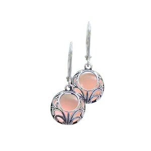 Recycled Antique Pink Depression Glass and Sterling Silver Vintage Lace Lever Back Earrings