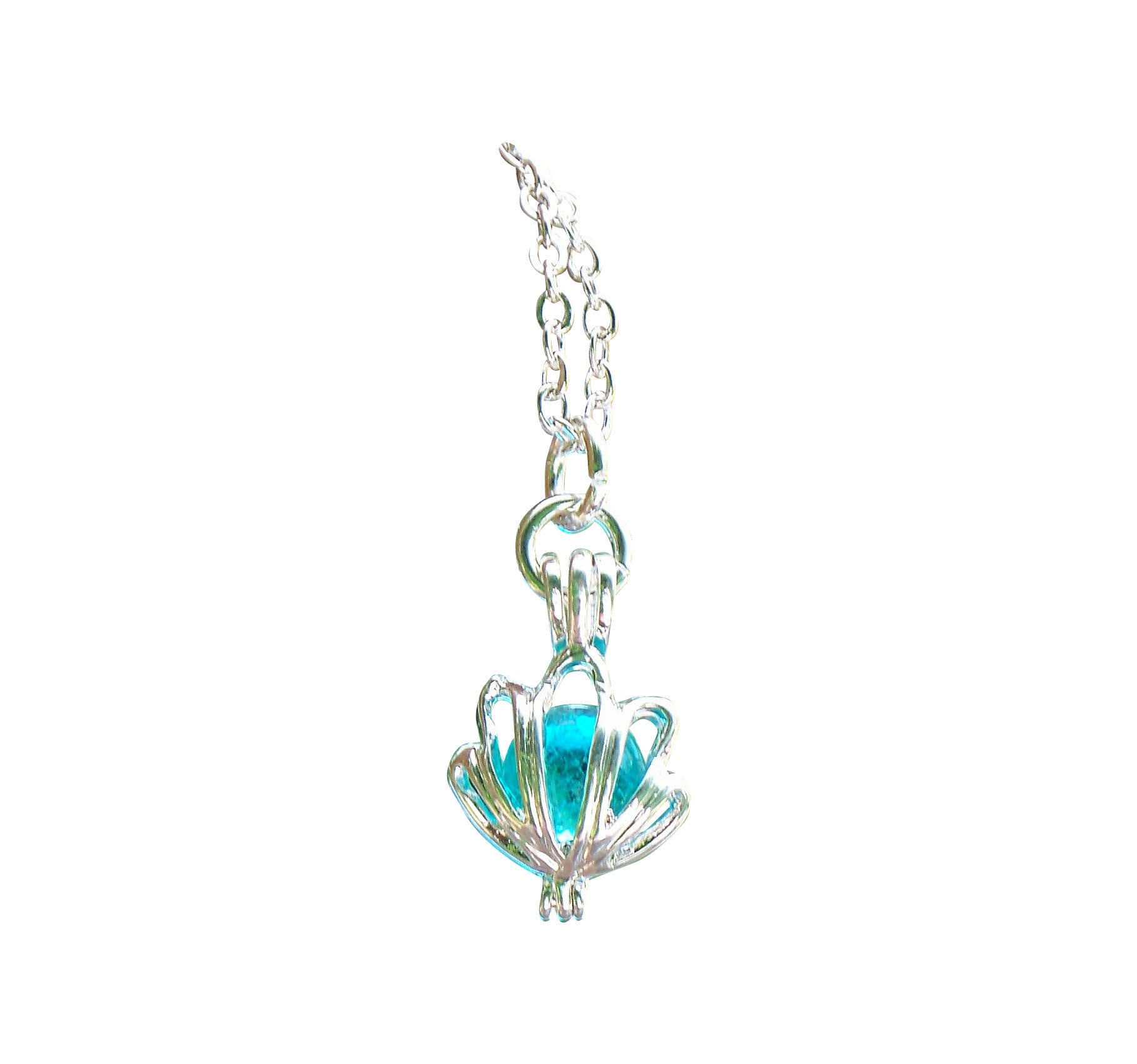 Bottled Up Designs Recycled Vintage Aqua Mason Jar Silver Shell Necklace