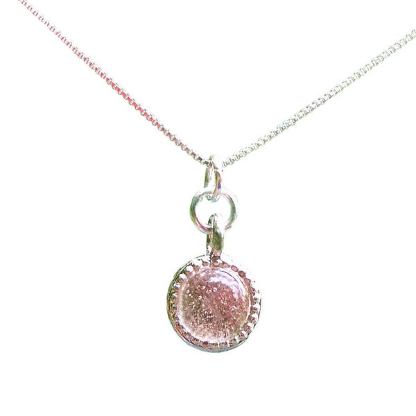 Recycled Repurposed Antique Pink Depression Glass Dishware Glass Color Dot Necklace